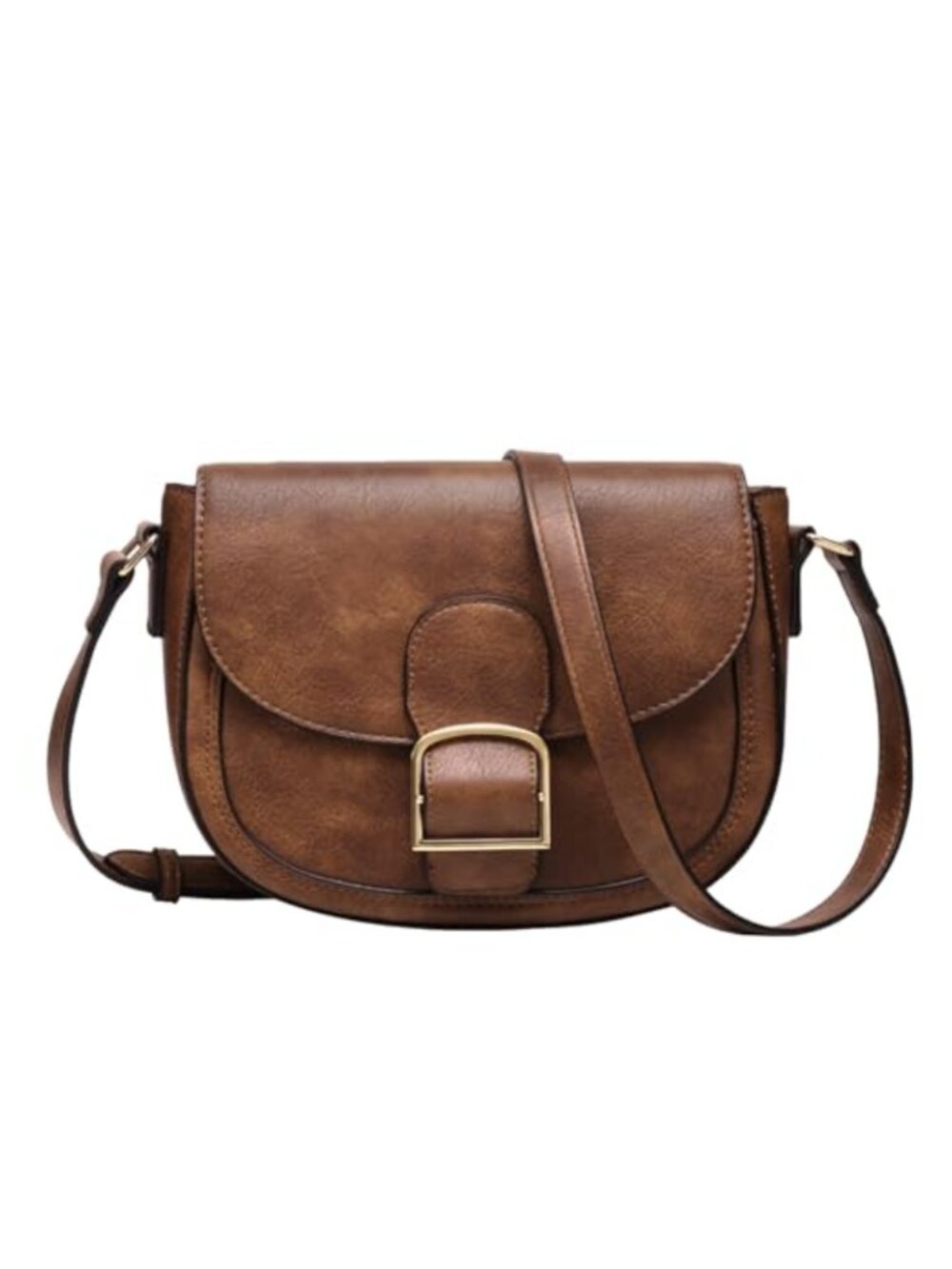 Vegan Leather Crossbody Bag Adjustable Strap Saddle Purse